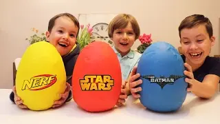 Lego, Nerf and Star Wars Big Play Doh Surprise Eggs - Yellow Red and Blue