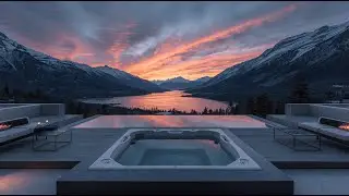 Lakefront Patio with Snow-Capped Mountains | Relaxed Lounge Music| Focus, Unwind & Reset