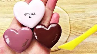 Slime Coloring with Makeup! Mixing Heart Lip Gloss & Heart Shimmer Eyeshadows into Clear Slime!