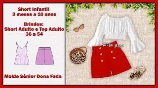Short Abotoado – 3 meses a 10 anos (Brinde: Short e Top Adulto 36 a 54)