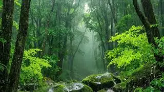 Heavy Rainfall In A Lush Green Forest With Soft Relaxing Piano Music For Deep Sleep