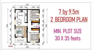 7x9m 2 BEDROOM HOUSE PLAN