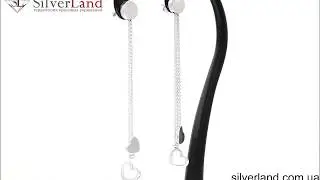 Серебряные серьги висюльки Сердечки на цепочке msp298 в SilverLand