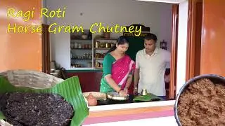 Superfood wood fire cooked Ragi roti & stone grinded Horse gram Chutney, Traditional Village cooking