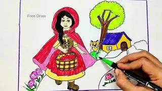 How to draw little Red Riding Hood easy and step by step || Red Riding Hood story drawing simple