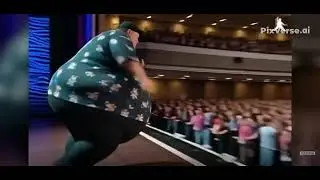 Fluffy falls off stage
