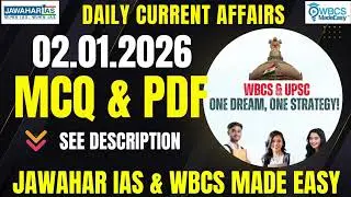 Daily Current Affairs|| MCQ || 2nd January 2026 || Prelims Booster || WBCS MADE EASY ||Jawahar IAS