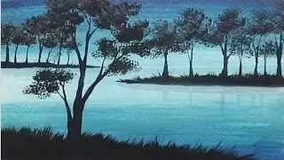 Acrylic Painting - Serene Lagoon - Silhouette Painting