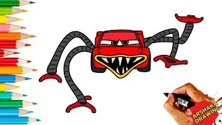 Drawing Lightning McQueen Robot Spider Eater Easy Step by Step #lightningmcqueen #spidereater