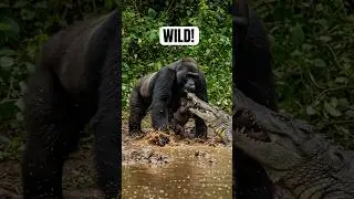 GORILLA PROTECTS ITS BABY FROM A CROCODILE! #gorilla #crocodile #fight #wildlife #animals #jungle