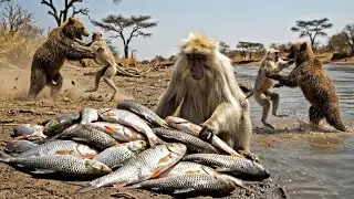 Bear vs Baboon Fight Over Fish | Brutal Wildlife Scene