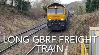 Very long Aggregate Freight Train Passes Ramsgreave Station Blackburn GBRF 66693