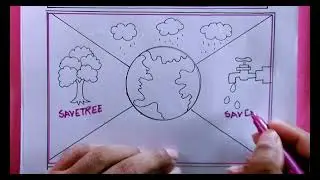 How To Draw save tree save earth in easy method