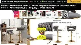 Velvet Bar Stools (Set of 4) - Grey Swivel Counter Height Stools #BarStools