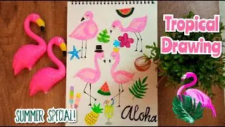 #Shorts Summer Special Tropical Flamingo Drawing