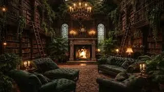 Botanical Library ASMR Ambience Fire- Dark Academia Victorian Fireplace