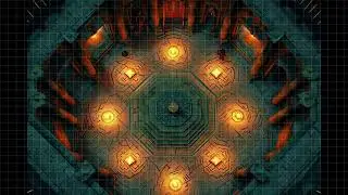 DnD compatible animated map _ Futuristic Circular Room with Staircase _ square grid for VTT