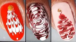 Easy Drag Marble Nail Art | Christmas Nail Art Compilation| Nailicious