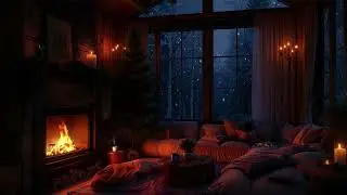 Relaxing Winter Snowfall with Soft Jazz Music on Cozy Cabin Ambience ⛄ Fireplace Sounds for Unwind