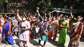 National Textile Mill workers protesting for the reopening mills which are NTC unit at Tata mills .