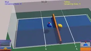 Two PPO agents playing slime volleyball in 2D with Webots.