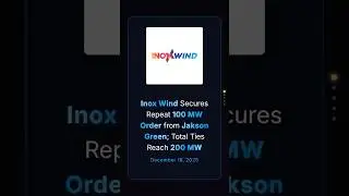 Компания Inox Wind получила повторный заказ на 100 МВт от компании Jakson Green; общее количество...
