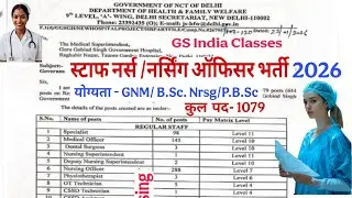 Staff Nurse / Nursing Officer Vacancy 2026 in Guru Gobind Singh Government Hospital New Delhi.