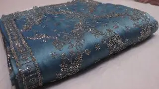 ARNG-4562: Shimmer & Shine: Turkish Blue Saree with Intricate Diamond Work on Viscose Tissue Fabric