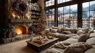 Snowy Christmas Fireplace Ambience | Soft Music and Cozy Fire Sounds for Comfort and Relaxation