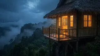 Cozy Night Rain Cabin 🌧️🔥 | Warm Light, Fog & Forest | Deep Sleep ASMR Ambience