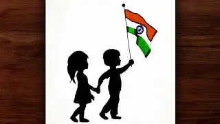 🇮🇳 Independence Day Special Drawing | Kids Holding Indian Flag | 15 August Drawing | Art
