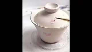 Making watermelon pattern mini ceramic tea bowl tea set