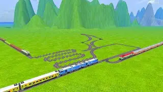 BUMPY CROSSING WITH CRAZY CROSSING OF THREE TRAINS on VERY BAD TRACK RAILROADCROSSING |Train Sim |