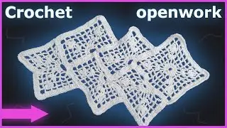 Crochet openwork wide ribbon from white thin cotton openwork squares crochet tutorial. 💙