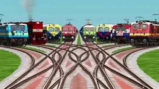 8 Indian Trains Crossing By Bumpy Branched Railroad Tracks | Train Gameplay | train simulator games