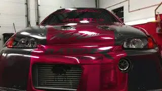 Vinyl Wrap Chrome Red on a Race Car Honda Civic