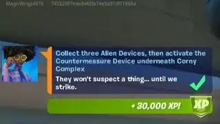 Collect three alien devices, then activate the countermeasure device underneath Corny Complex