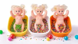 No Talking ASMR 😌 Smooth Bathtubs Candy Color Mixing | 3D Animals