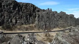 Between two tectonic plates at Thingvellir National Park in Iceland