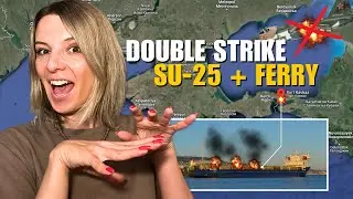 DOUBLE STRIKE IN ONE DAY: BURNED RUSSIAN FERRY & DOWNED SU-25 Vlog 753: War in Ukraine