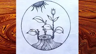 tree stump drawing in circle easy/scenery drawing/ankit easy Art