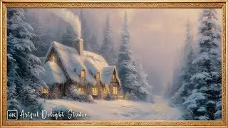 Cozy Cottages in Winter Frame TV Art | TV Screensaver | Gold Frame | 4K | Relaxing Piano Music