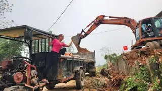 Agricultural vehicles transport sand and bricks for people building houses