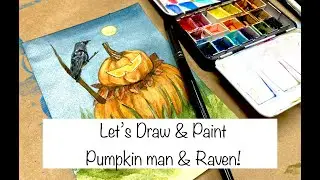 Cute Halloween Raven and Pumpkin Art! Let's Draw and Paint Live