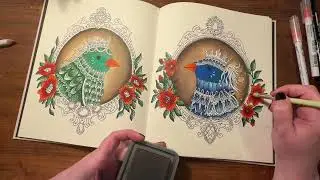 Mixed Media Coloring | Distress Oxide Inks, Oil Pastels, Gold Flakes, Zig Pens
