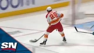Dillon Dube Cashes In On Kaapo Kahkonen's Misplayed Bouncing Puck For Easy Goal