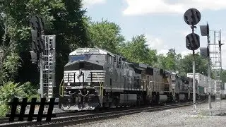 NS Trains at CP Hunt in Huntingdon, PA with PRR Signals and Closed RR Crossing for Bridge Work