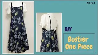 DIY Bustier Dress to wear casually|뷔스티에 원피스 만들기|easy pattern|Summer Dress |간단한 패턴|끈나시|옷만들기|ビスチェワンピース