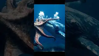 Blue whale and Giant Octopus Fight #ai #vfx #giantanimal #aivideoshorts  #giantoctopus #shorts