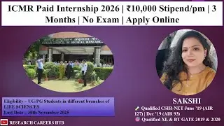 ICMR Paid Internship 2026 🚀 ₹10,000/PM | No Exam | 3 Months | Apply Now! #icmr  #research #delhi